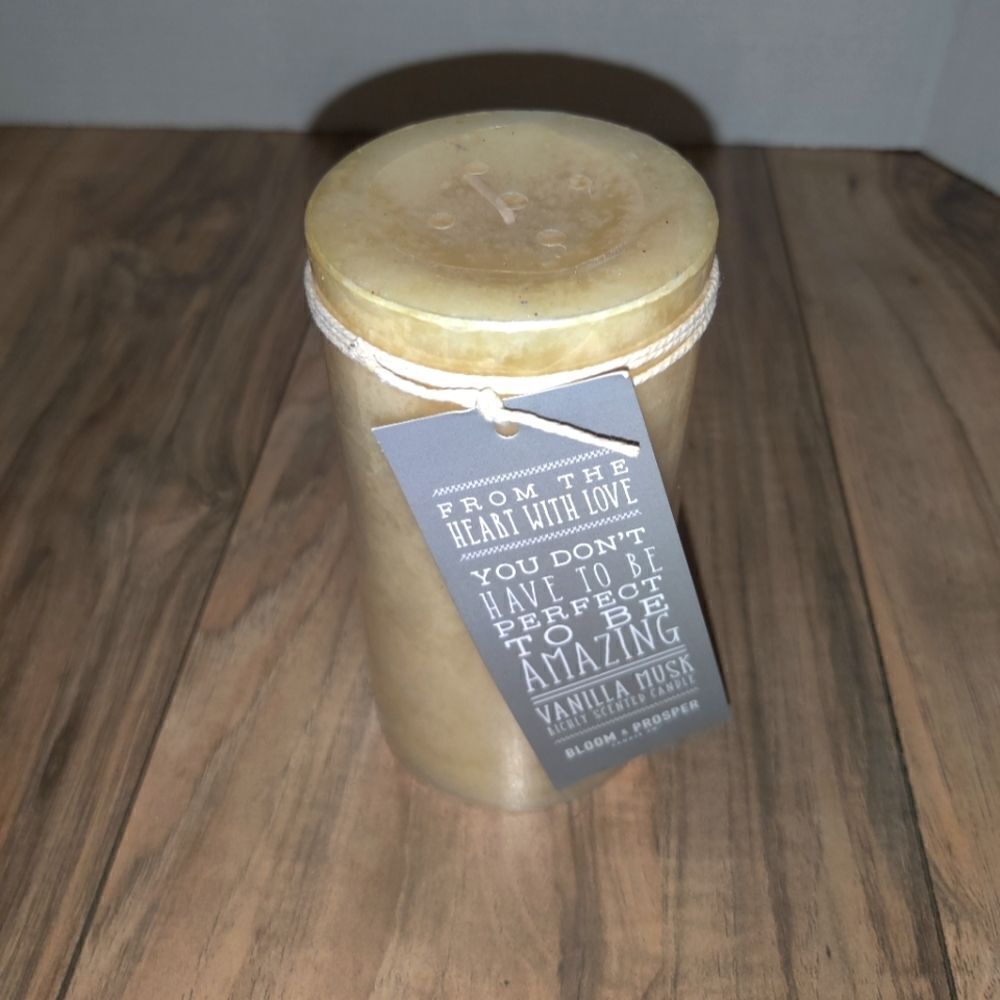 Bloom & Prosper Candle Co. Pillar Candle Vanilla Musk Richly Scented 3in x 6in